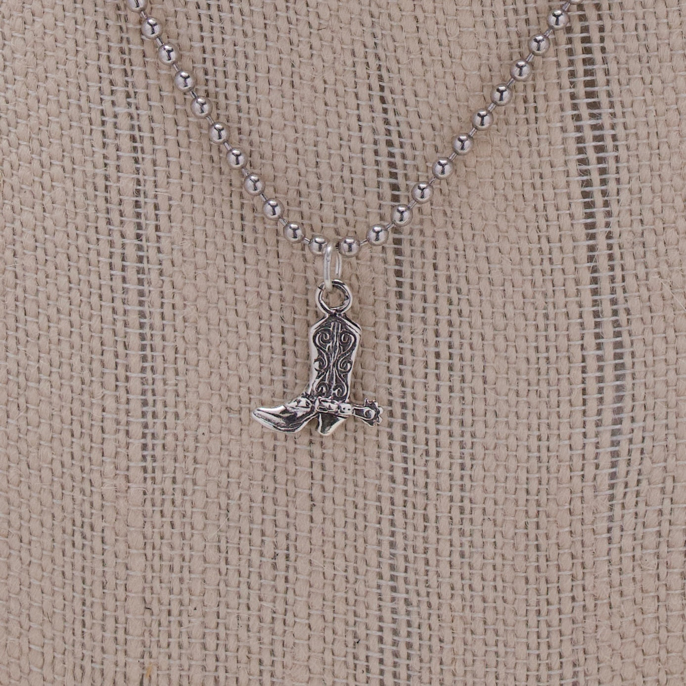 Sterling Fregola Necklace with Western Boot Pendant