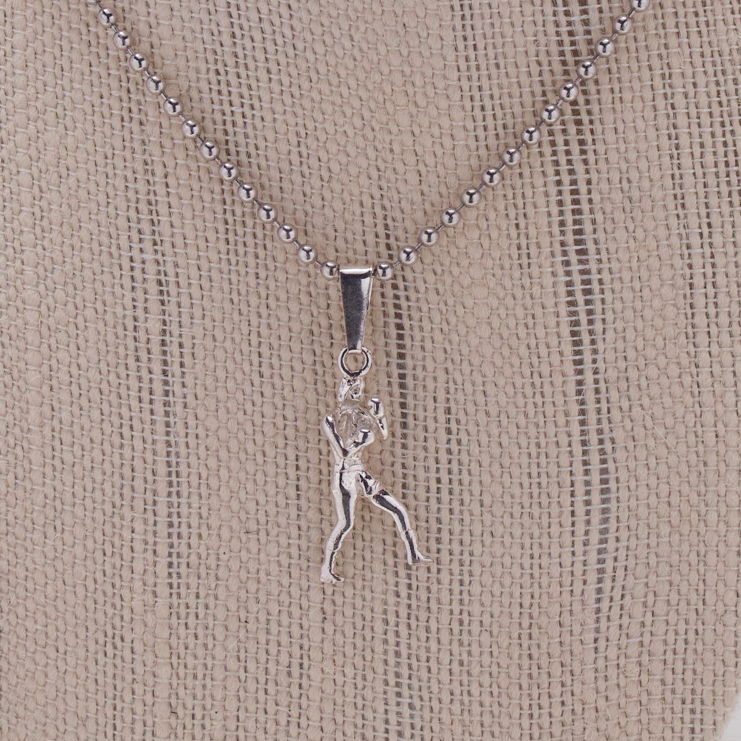 Sterling Fregola Necklace with Boxer Pendant