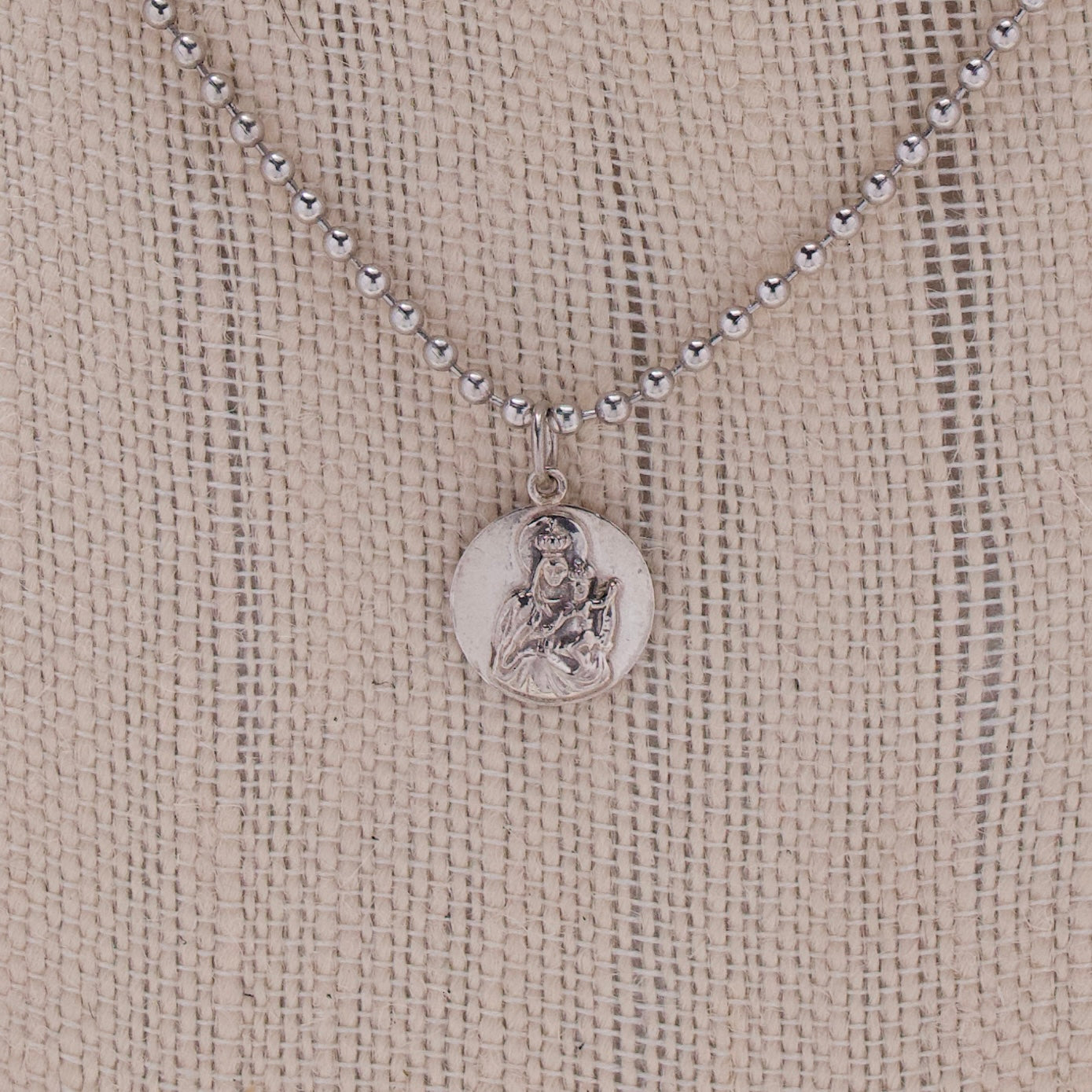 Sterling Fregola Necklace with ST. Mary Pendant