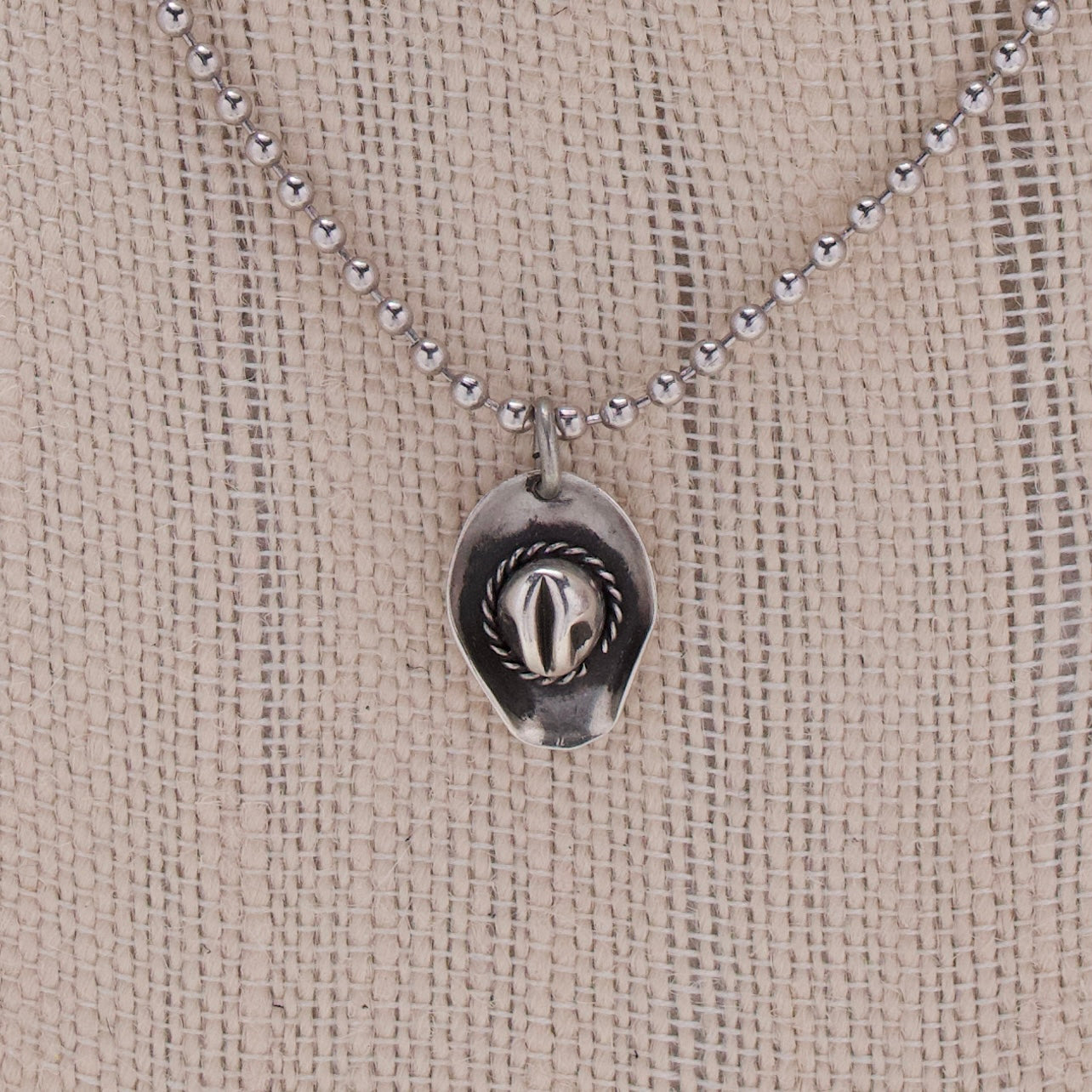 Sterling Fregola Necklace with Western Hat Pendant