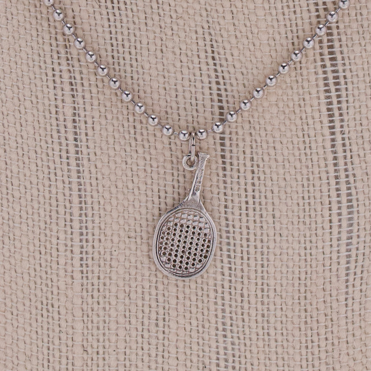Sterling Fregola Necklace with Tennis Racquet Pendant