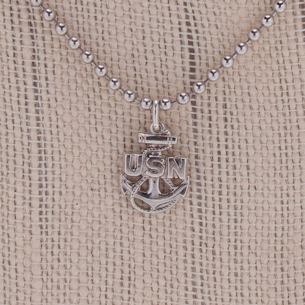 Sterling Fregola Necklace with USN Anchor Pendant