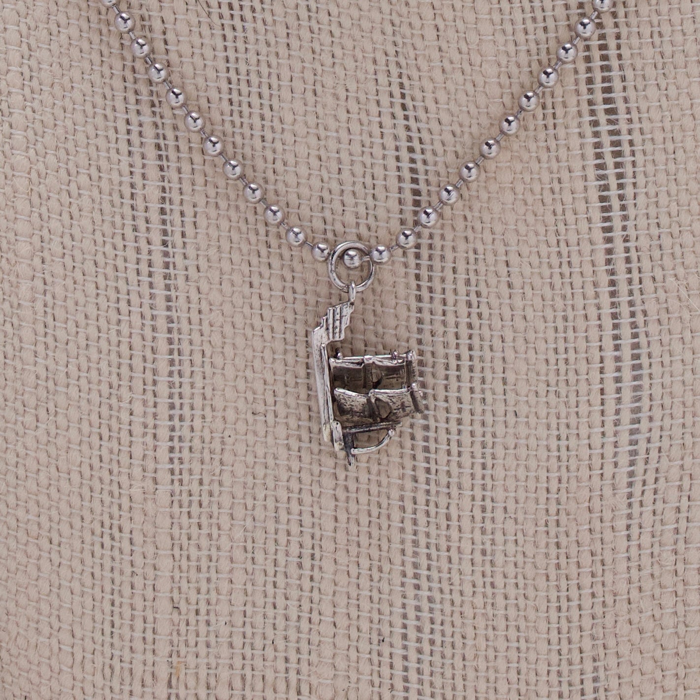 Sterling Fregola Necklace with Sailboat Pendant