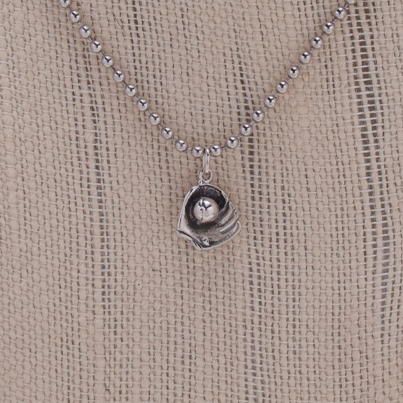 Sterling Fregola Necklace with Baseball Glove Pendant
