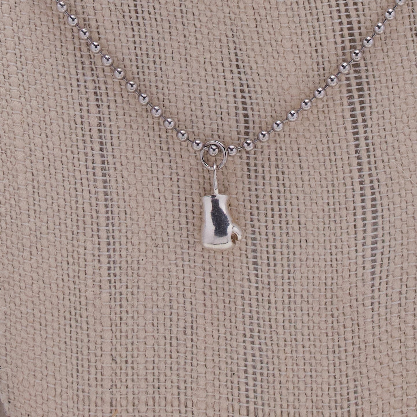 Sterling Fregola Necklace with Boxing Glove Pendant