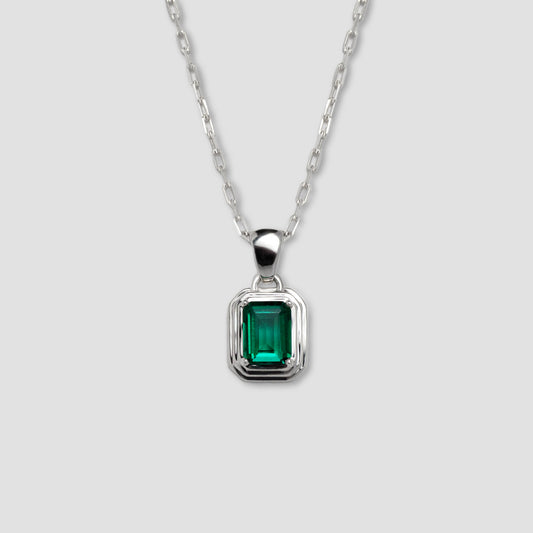 Sterling Anelli Necklace Emerald Pendant
