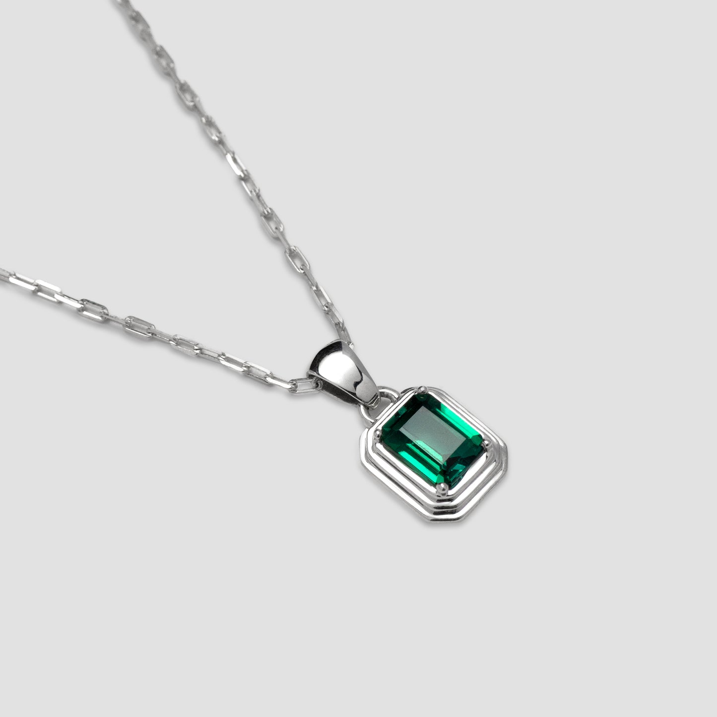 Sterling Anelli Necklace Emerald Pendant