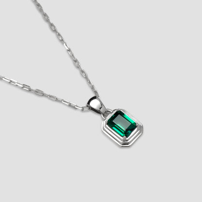 Sterling Anelli Necklace Emerald Pendant