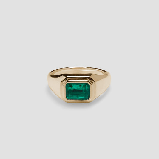 Gold Signet Emerald Ring