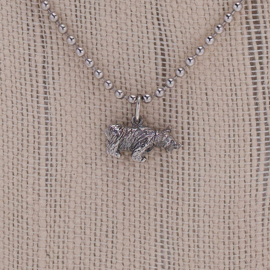 Sterling Fregola Necklace with Bear Pendant