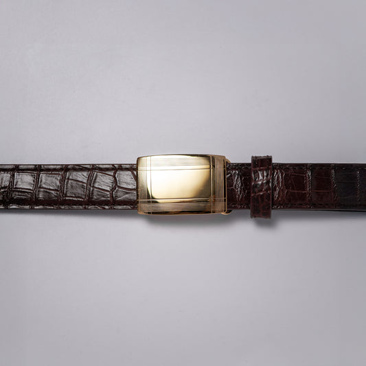 Alligator Belt Sterling Buckle Chocolate Brown